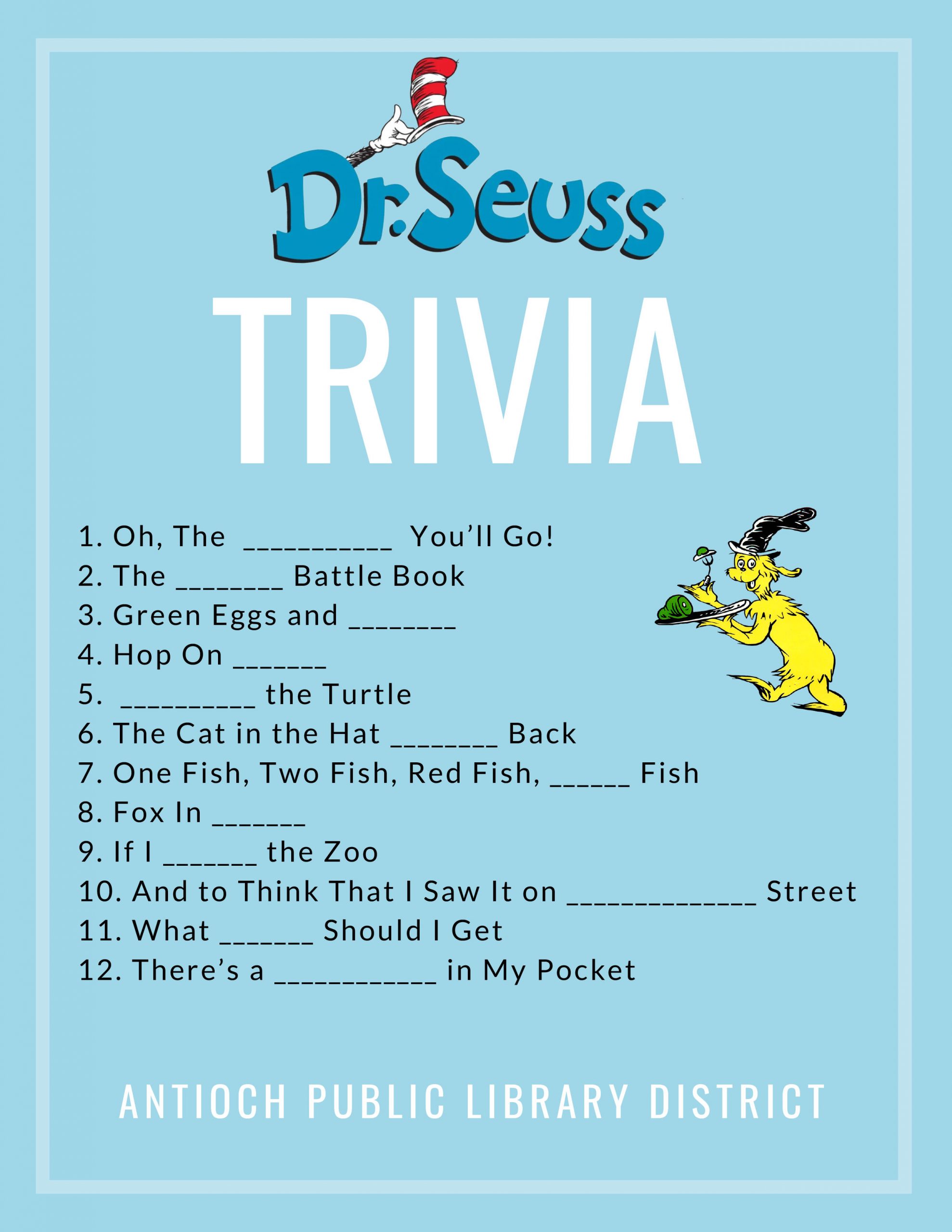 Dr Seuss Trivia Antioch Public Library District